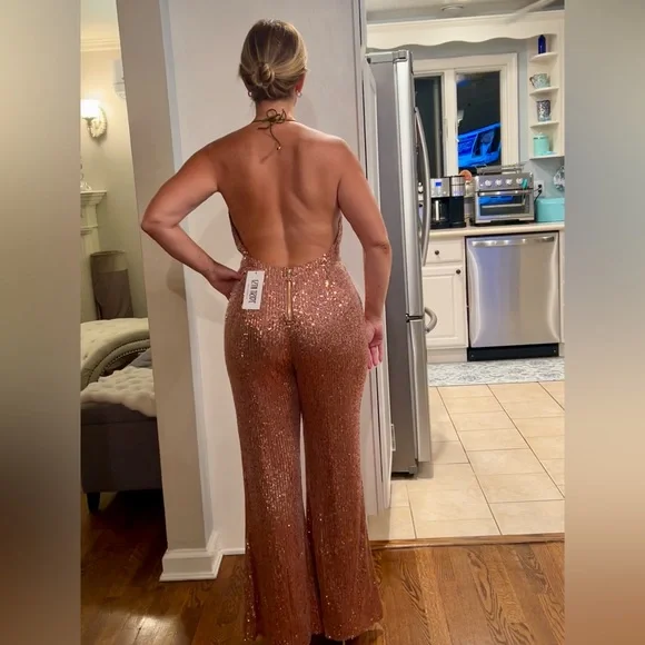 12th Tribe Rose Gold Sequin Jumpsuit - Picture 2 of 5